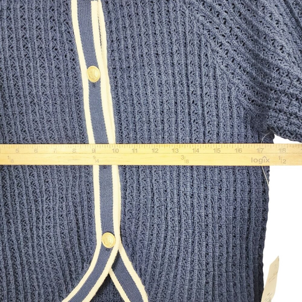 Lucky Brand Navy & White Knit Button Cardigan Sweater Womens M Lightweight New - Picture 4 of 7